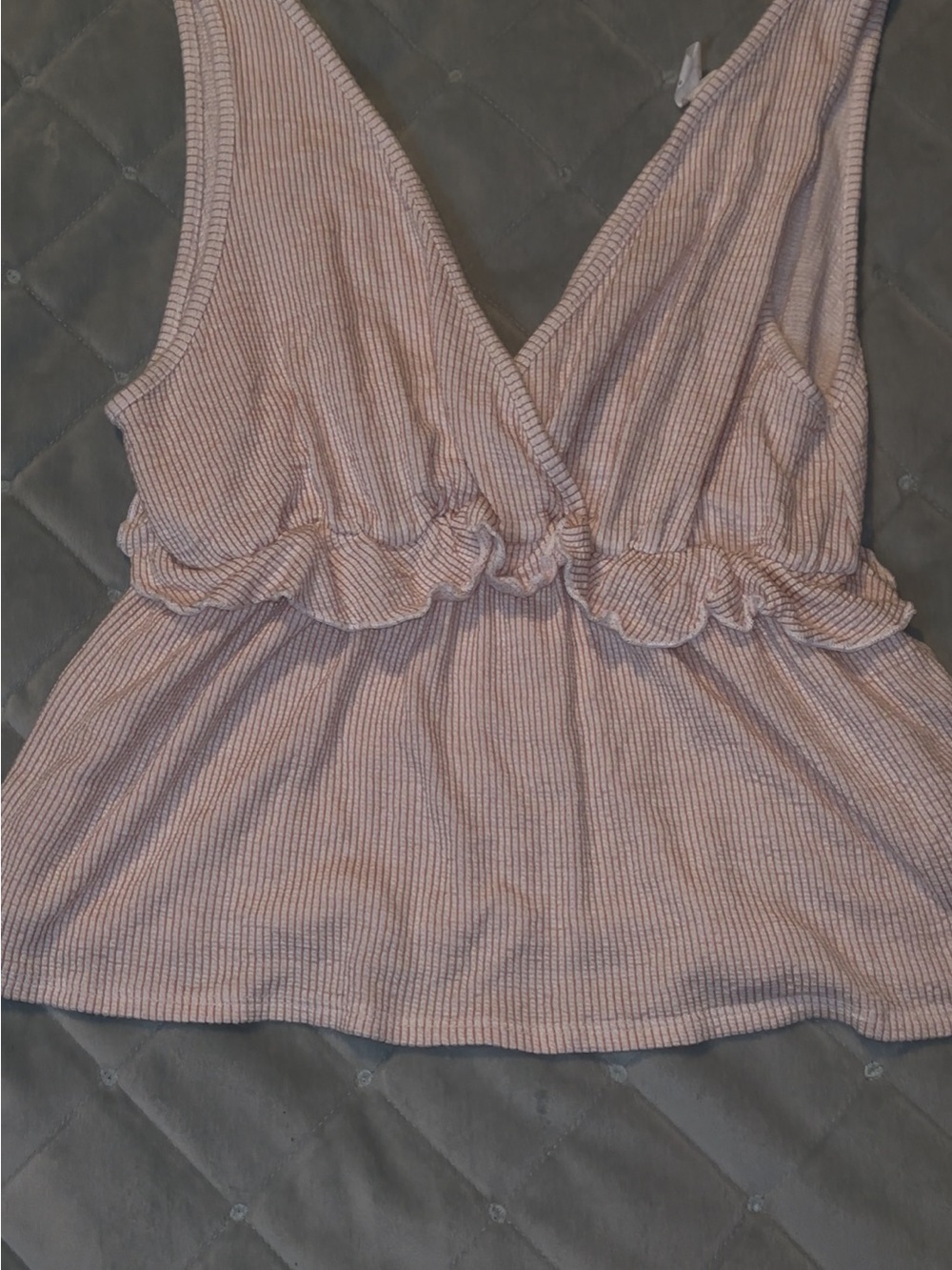 Caution To The Wind Pink Ribbed V-Neck Ruffle Camisole